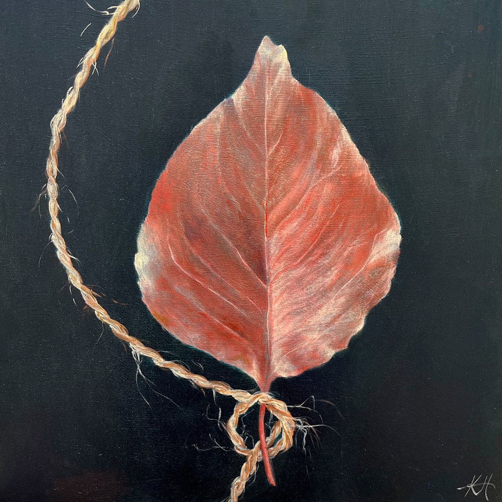 Loop Around a Withered Leaf by Kirsten Hocking  Image: "Loop Around a Withered Leaf", original painting by Kirsten Hocking, oil on board, 30.5cm x 30.5cm, 2023