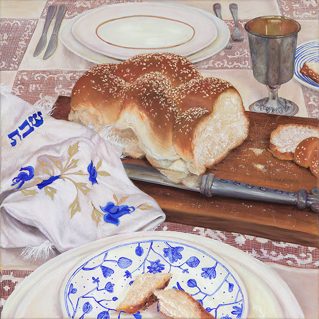 Shabbat by Kirsten Hocking  Image: "Shabbat", original painting by Kirsten Hocking, oil on canvas, 32cm x 32cm (framed), 2023