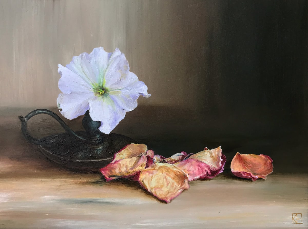 Time Does Not Wait by Kirsten Hocking  Image: "Time Does Not Wait", original painting by Kirsten Hocking, oil on gessoboard, 32cm x 39.5cm (framed), 2021
