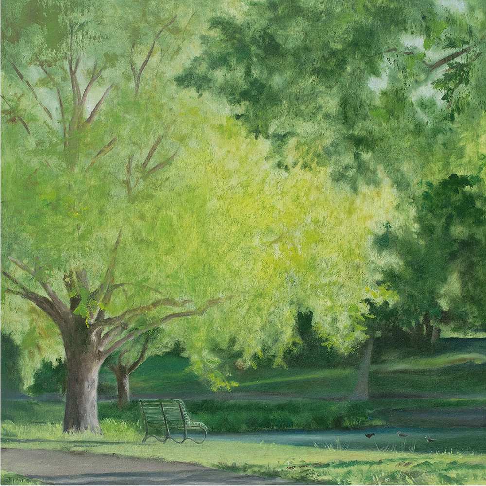 Sundrenched Vista by Kirsten Hocking  Image: "Sundrenched Vista", original painting by Kirsten Hocking, oil and mixed media on wood, 30.5cm x 30.5cm (unframed)