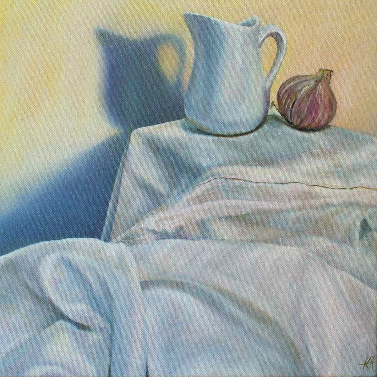 Teetering on the Edge by Kirsten Hocking  Image: "Teetering on the Edge", original oil painting by Kirsten Hocking, 30cm x 30cm (framed in Tasmanian Oak)