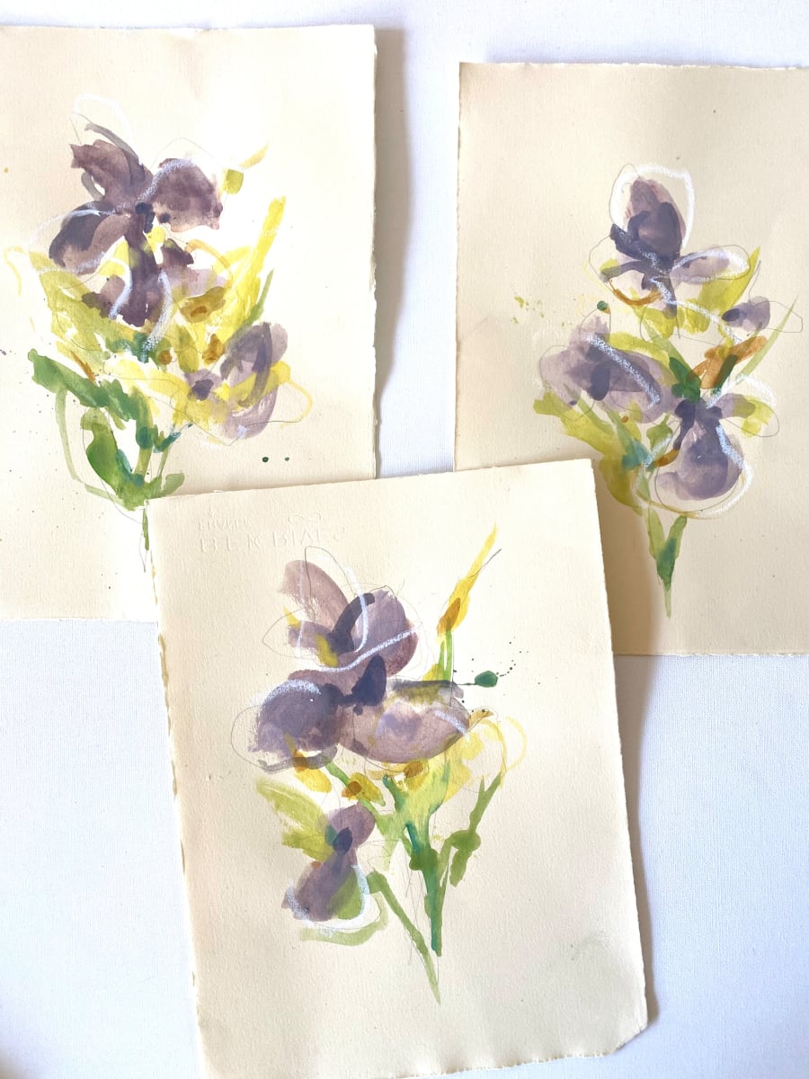 iris in duck egg tempera 2 & 3 by Christen Yates 
