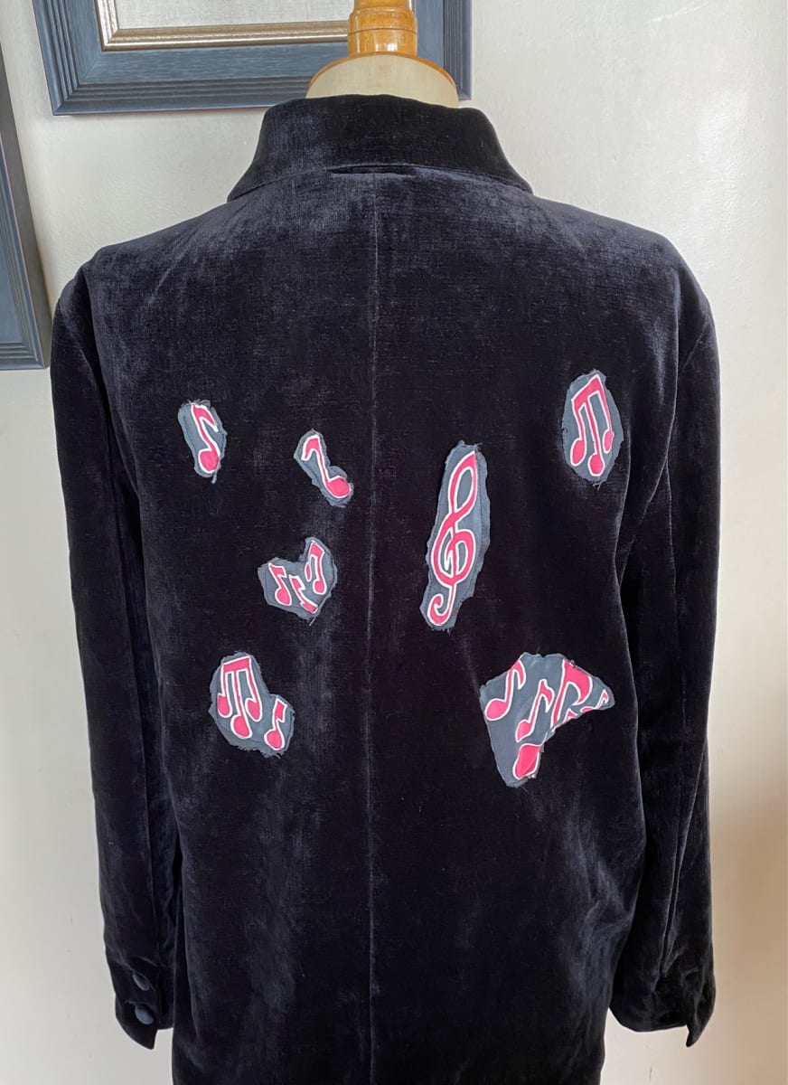 Musical Notes Velvet Silk Jacket by Unknown  Image: Musical Note hand painted silk embellishments