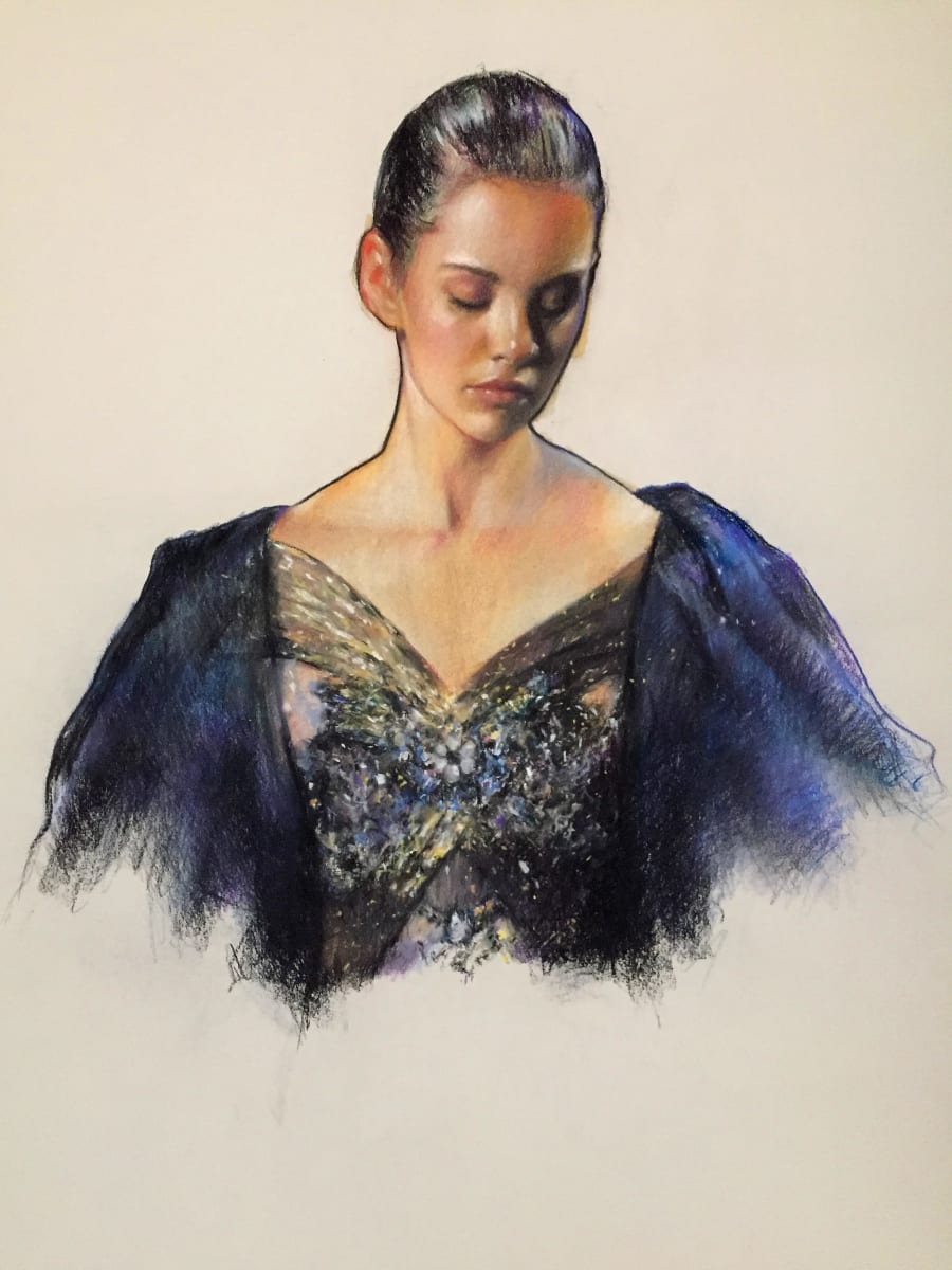 Blue Gown by Andy Espinoza  Image: Pastel painting on paper created live at fashion show