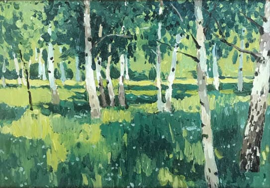 Master Copy of Levitan Birch Forest In loose Impressionist style by Vanessa Rothe 