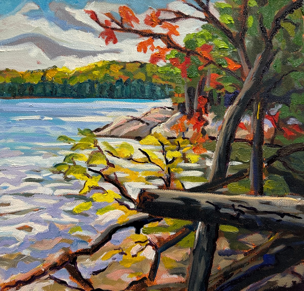 Changing weather, Silent Lake Provincial Park, by Lynne Ryall  Image: An en plein air piece done at Silent Lake Provincial Park where the weather kept changing