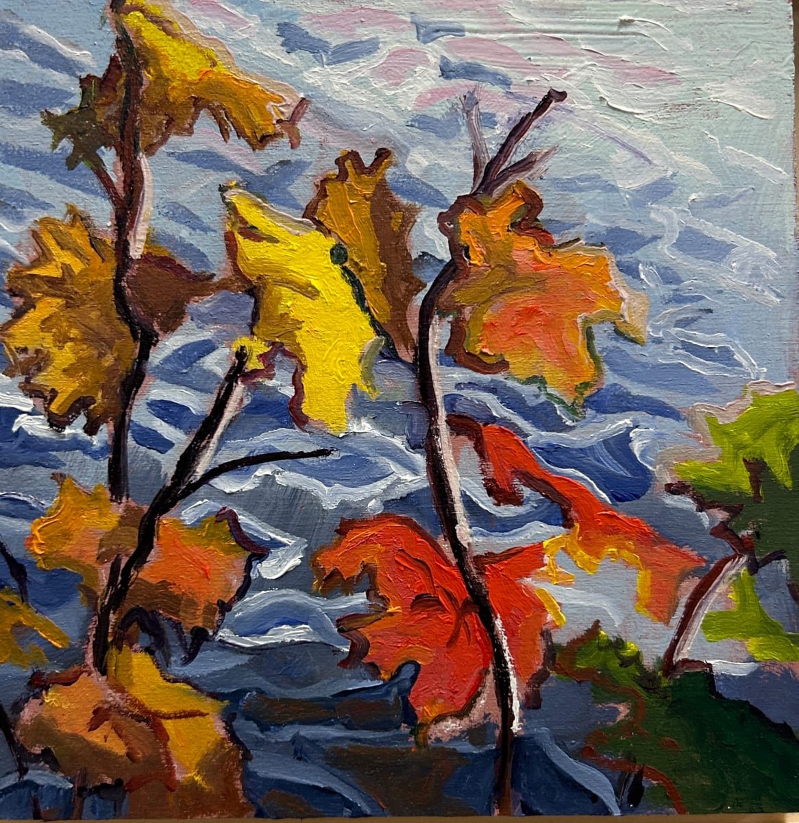 Complementary Colour, Kawartha Lakes, by Lynne Ryall  Image:  A small piece down to reflect the complementary colours of autumn leaves against water