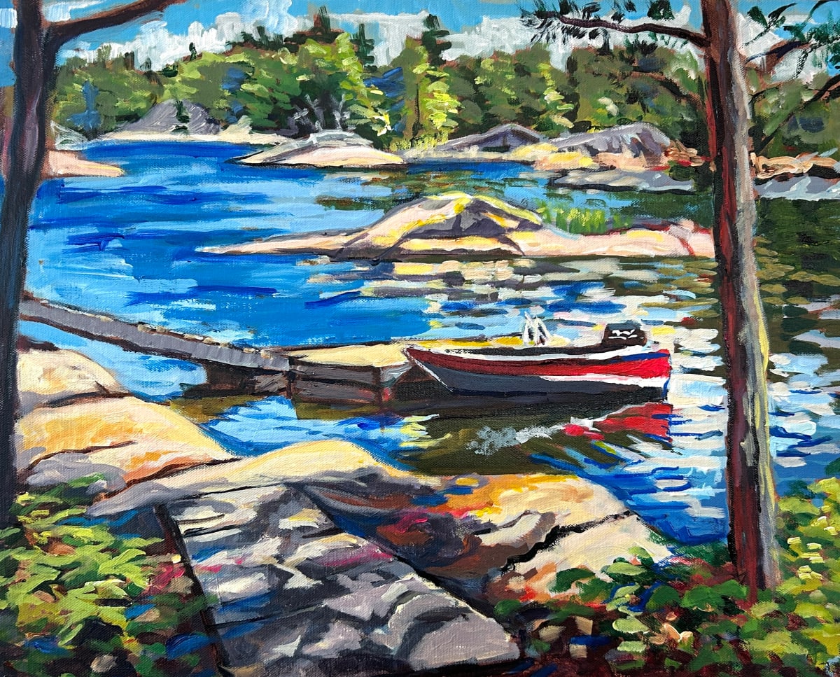 The Red Striped Motorboat, Go Home Bay by Lynne Ryall 