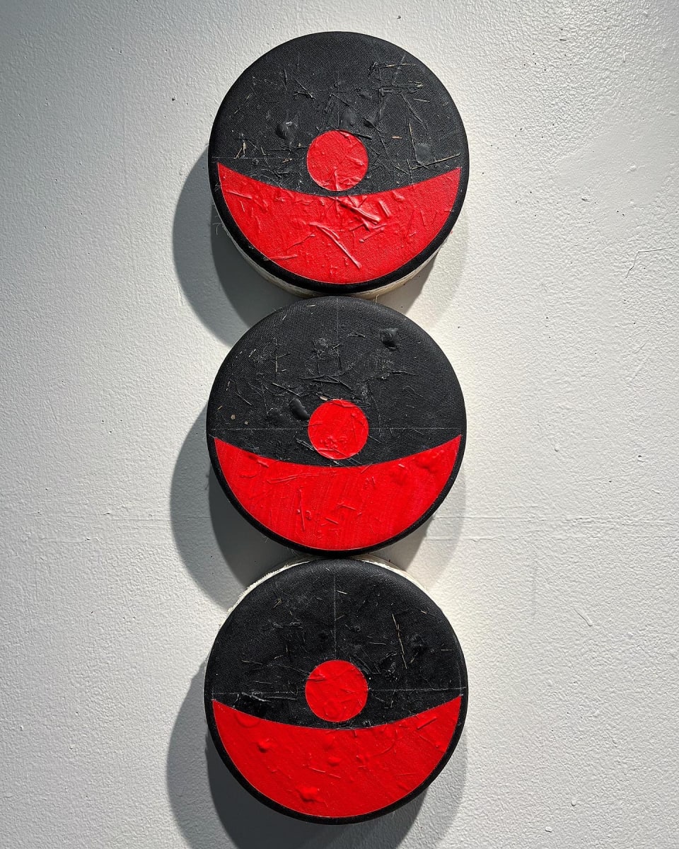 Zero Degrees at Top Dead Center x 3  Image: Three 8" Diameter Paintings Grouped together 