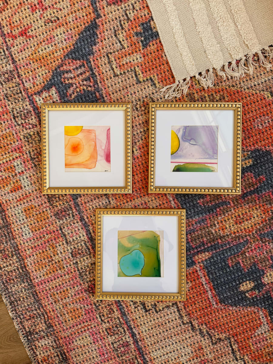 Small Colorful Abstracts Triptych by Claire Necessary 