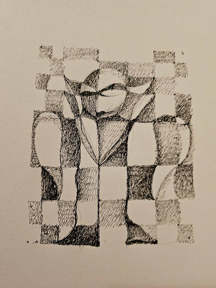 Next.  H7830122024 by HB Barry Strasbourg-Thompson BFA  Image: W/N black Fineliner on 75lb  a/f sketchpaper 11" x 8.5" preliminary sketch