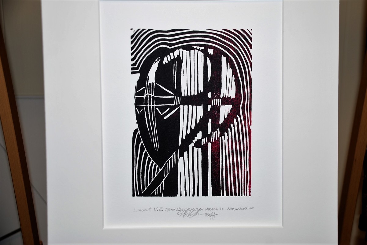 Linocut V.E. print, 2/20, Cruciform Variation 3.0 by HB Barry Strasbourg-Thompson BFA 