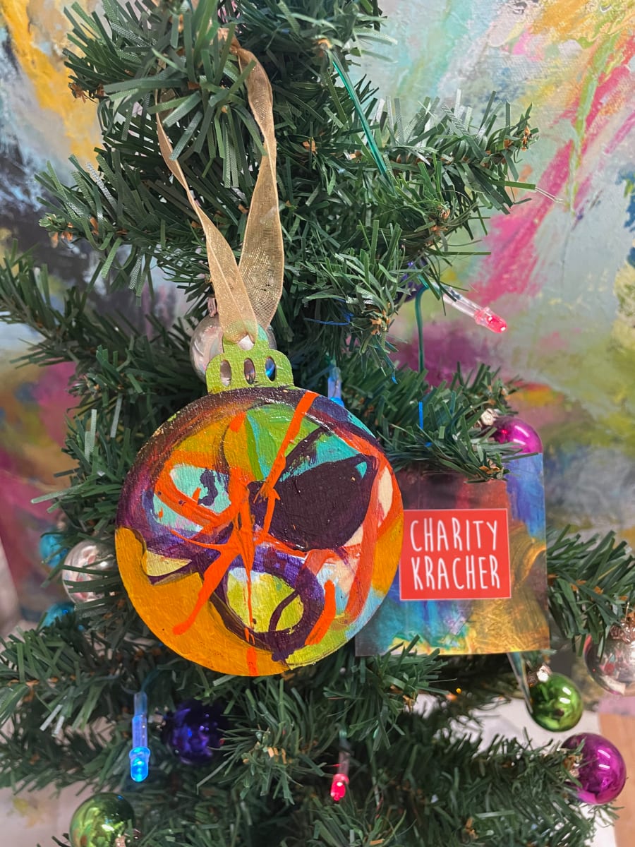 Ornament no. 61 by Charity Kracher  Image: Treat yourself to a hand painted abstract holiday ornament. Great for gifts or gift tags, adding pizzazz to your holiday wrapping or wine bottle decoration.