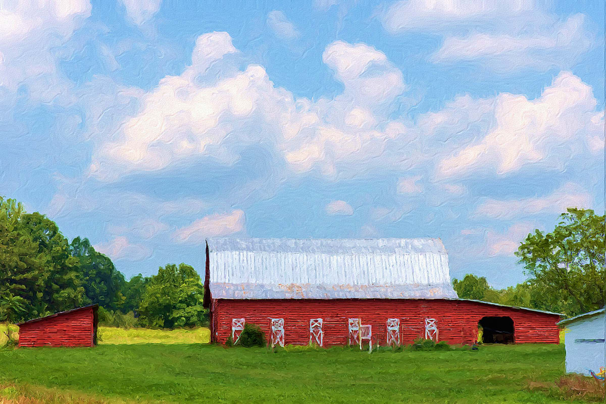 Landscape with Barn and Clouds 