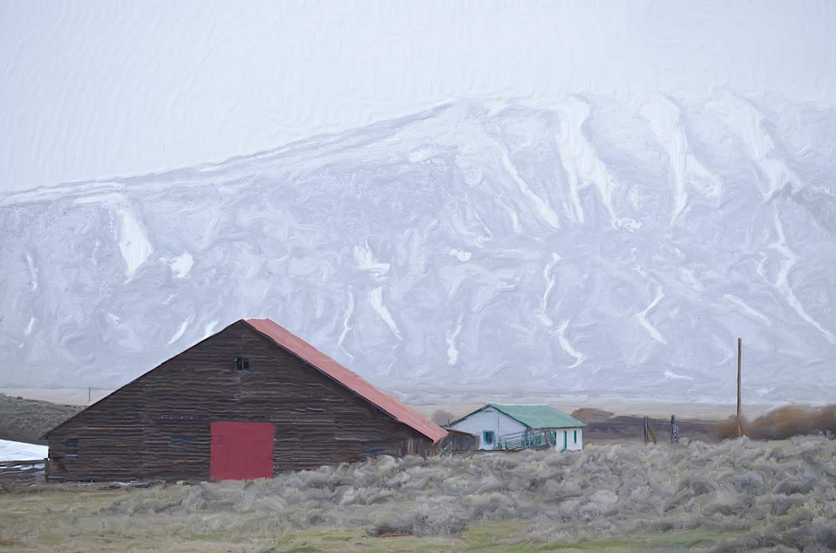 Winter Landscape, with Barn by Lewis Jackson, Image 1.
