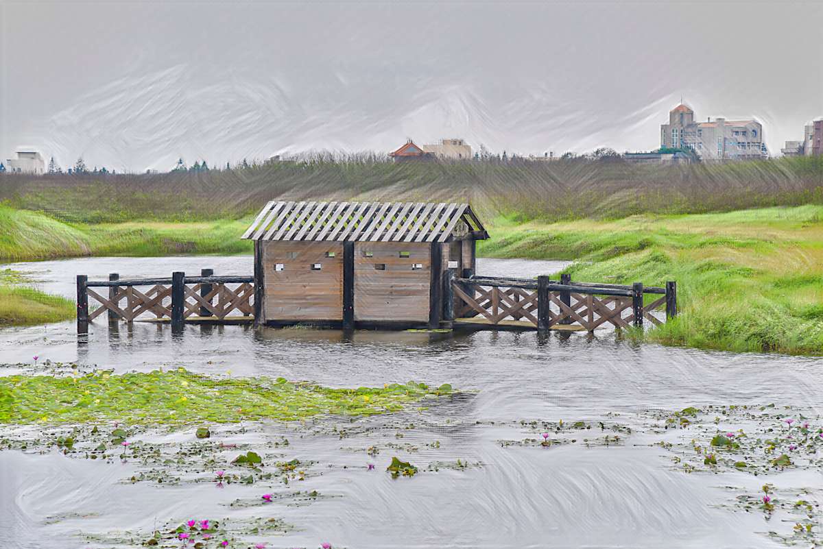 Covered Bridge, in Heavy Rain by Lewis Jackson 