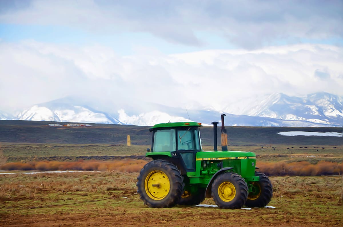 Early Spring Mountain Landscape, with Tractor 