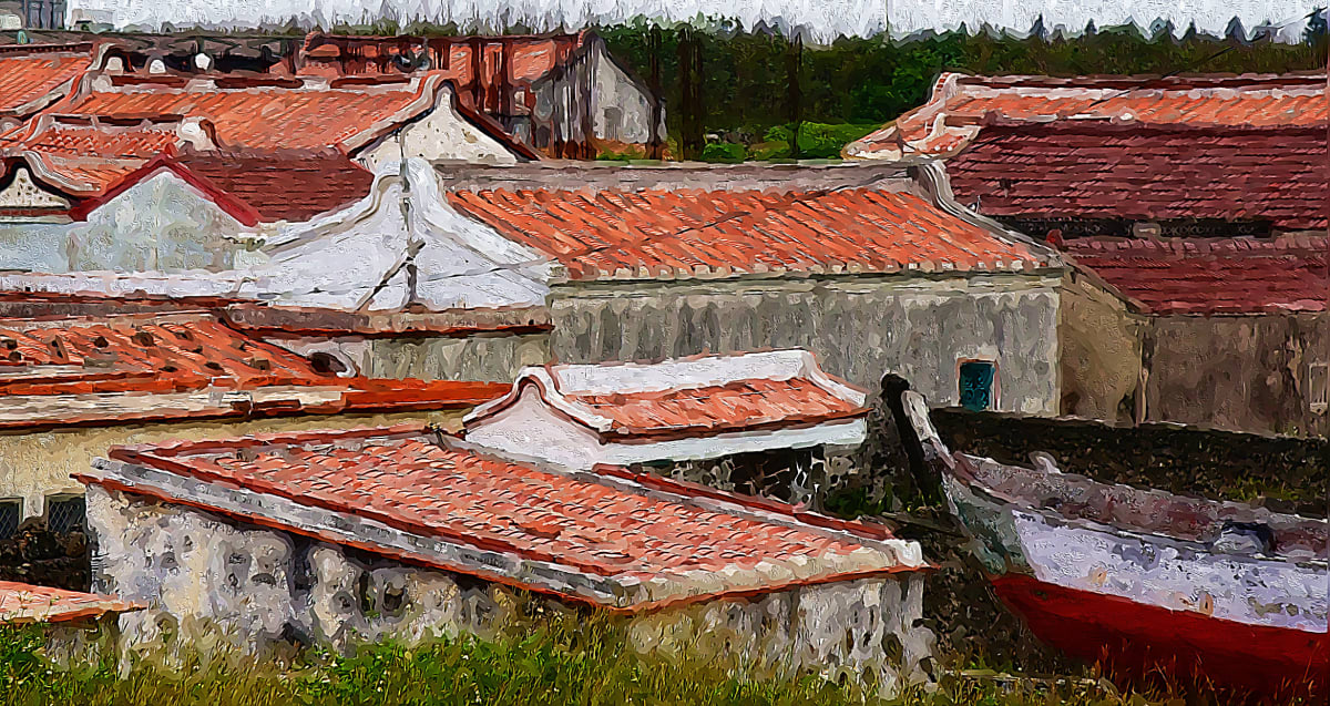 Roof Tops with Old Boat 