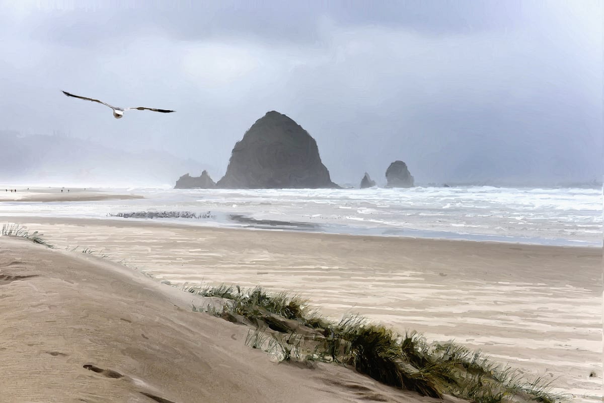 Seascape with Haystack Rock by Lewis Jackson 