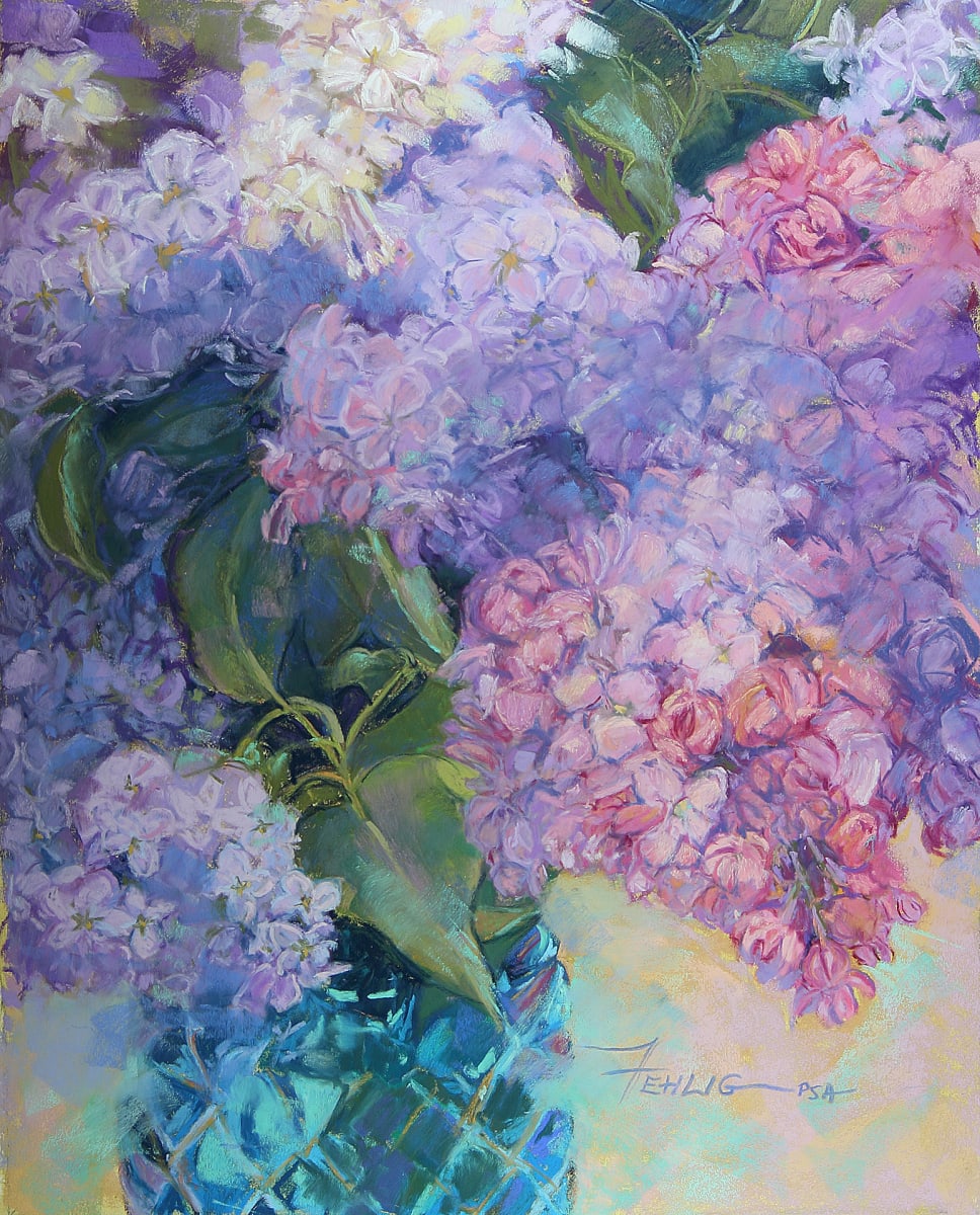 Lilacs in a Blue Vase by Kathryn Fehlig 
