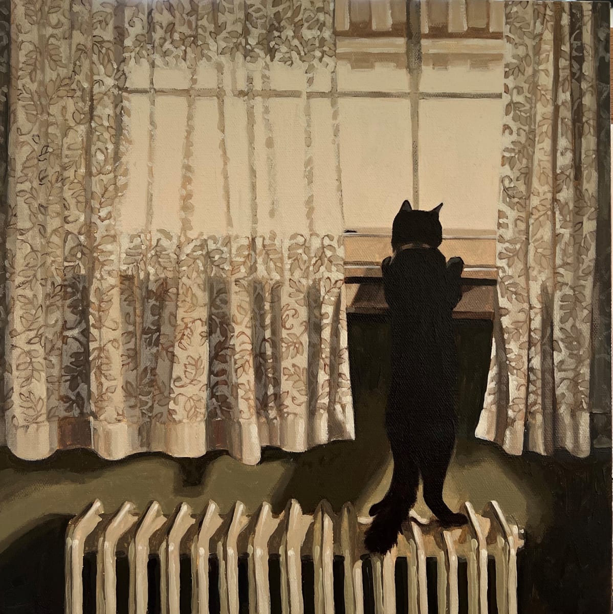 Black Cat by Kim Harding  Image: "Black Cat" oil on canvas 40x40cm framed