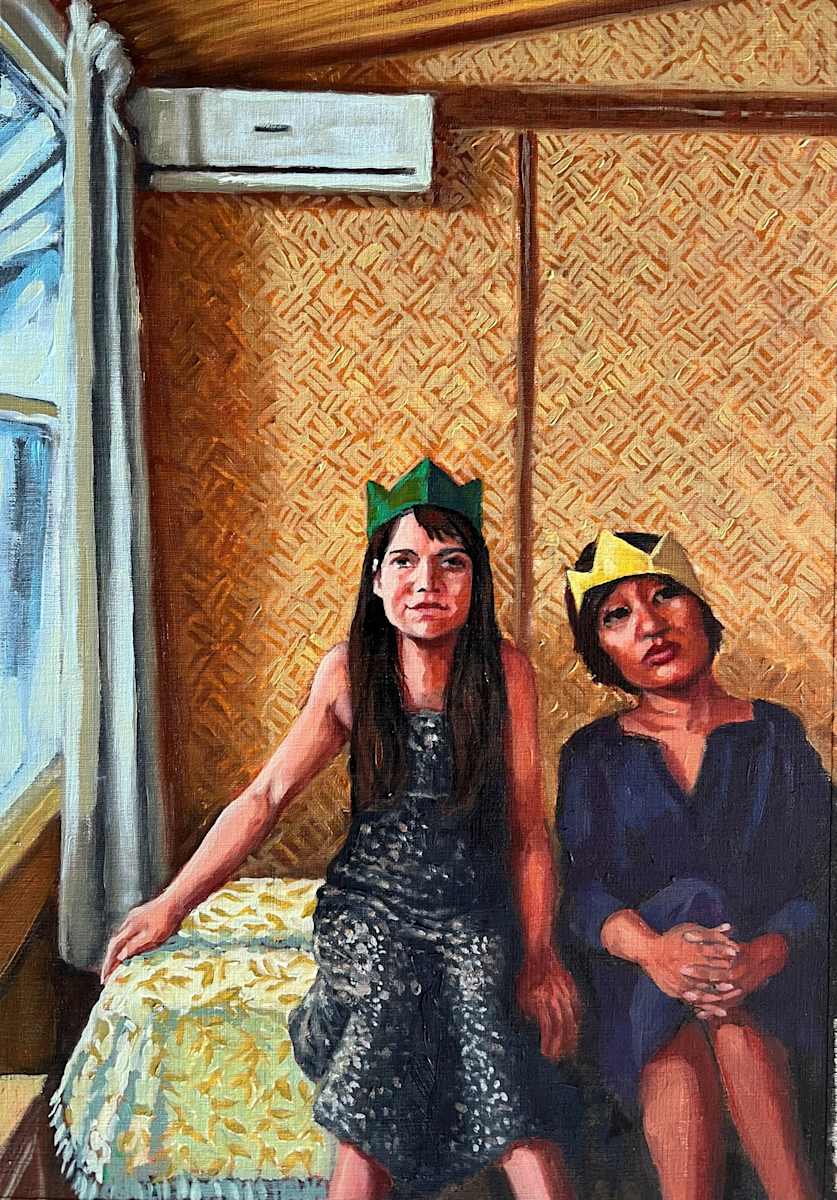 Christmas Incognito by Kim Harding  Image: "Christmas Incognito" 21 x 28cm Oil on canvas paper 