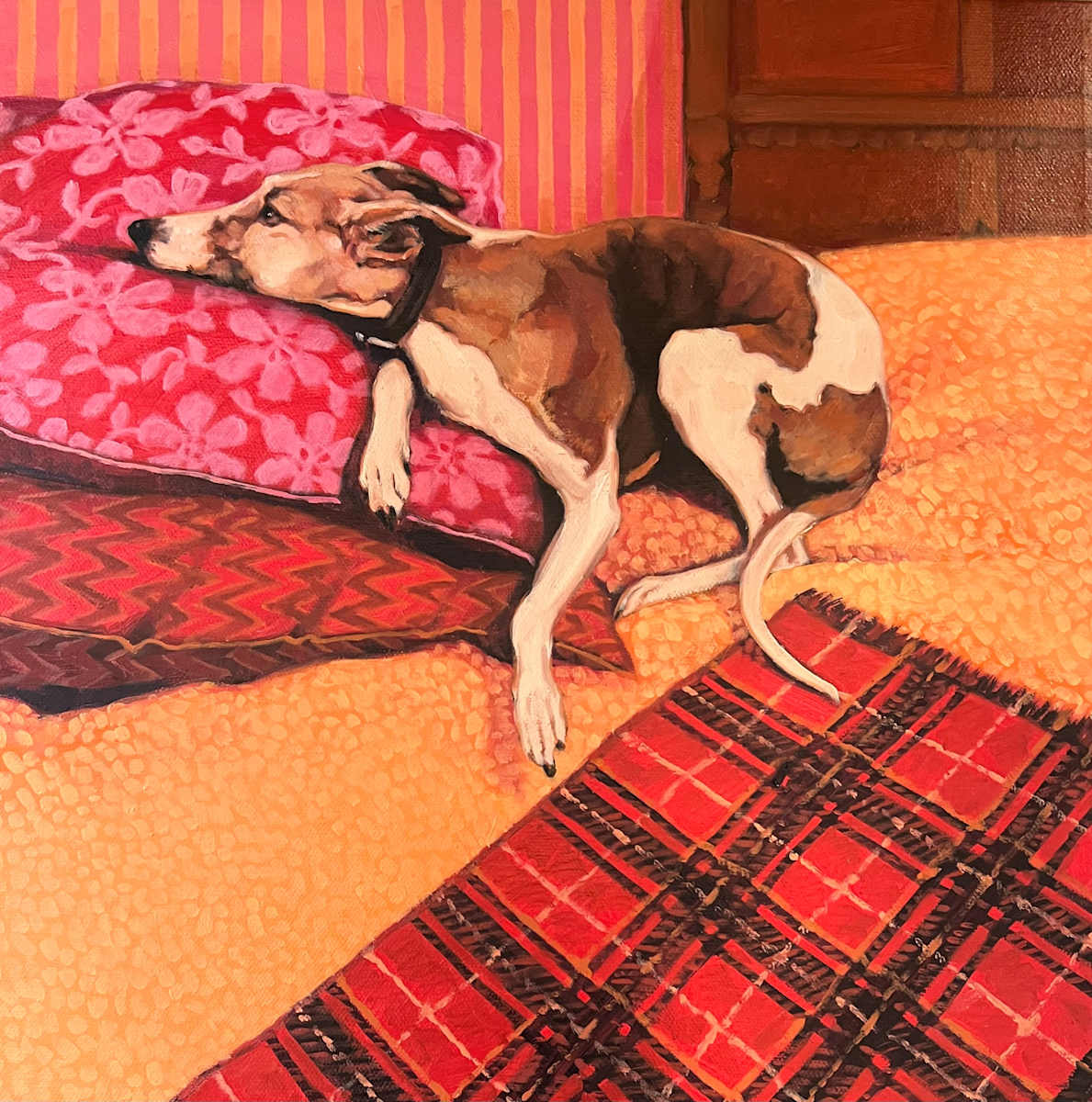 Pillow Prince by Kim Harding  Image: "Pillow Prince" 40 x 40cm Oil on canvas