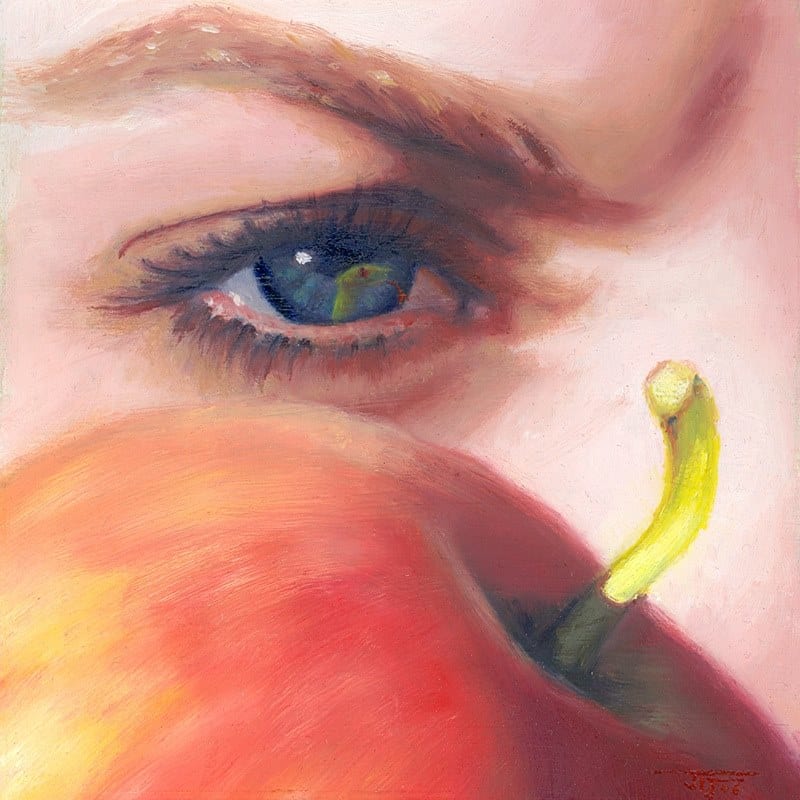 Eve's Temptation  Image: There was so much behind this choice made in Eden. Look closely to find some symbols beyond the apple, in her eye...

*framed, black mat + thin black frame (images on request)