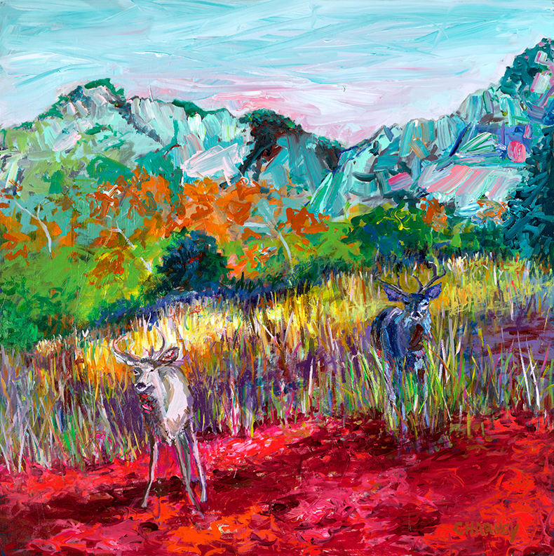 Two Bucks in the Clearing by Christopher Harvey 