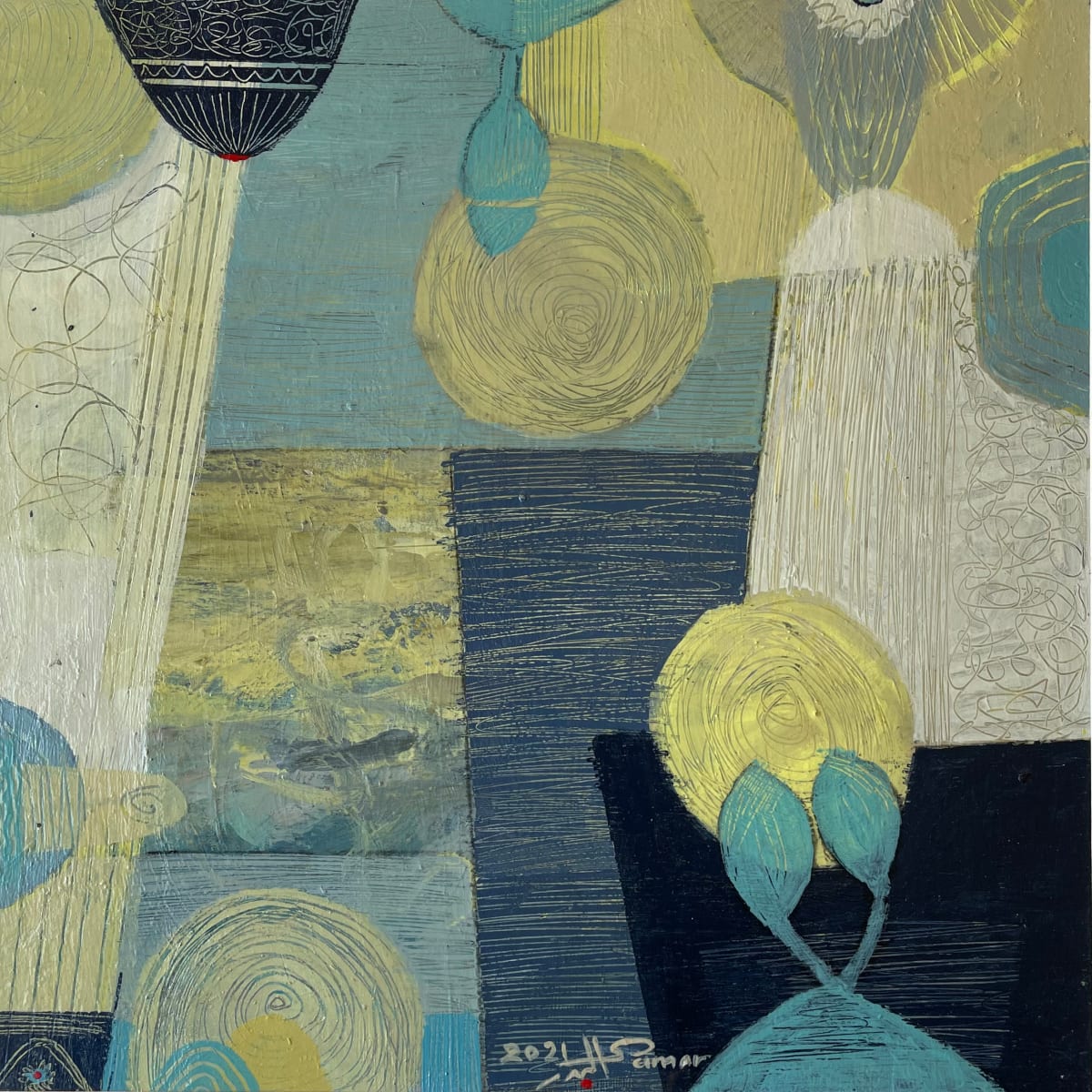 Oriental Glimpses - 457 by Samar Albader  Image: Mixed Media painting, with White Matt Board.
Framed Size:   45x45cm
Painting size : 30x30cm
Ready to Hang