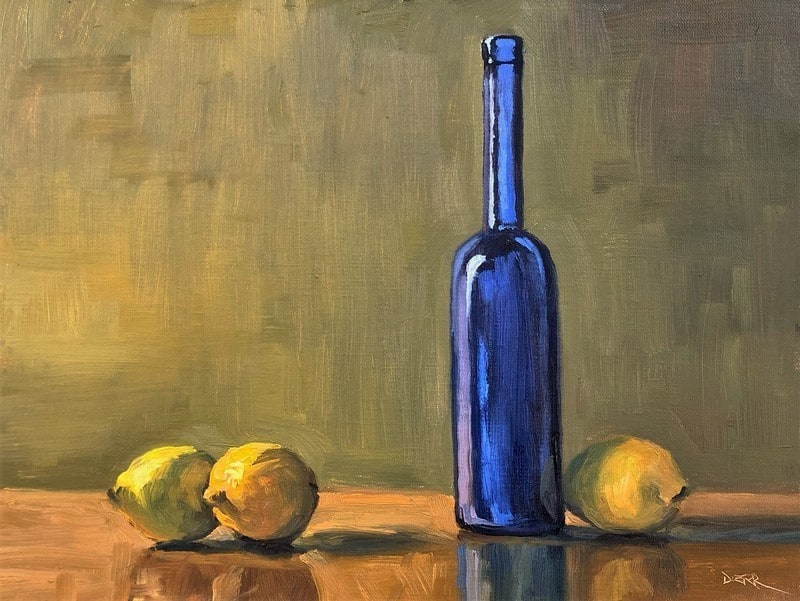 Blue Bottle With Lemons 