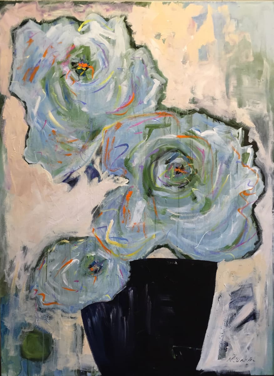 3 Flowers in a Black Vase 