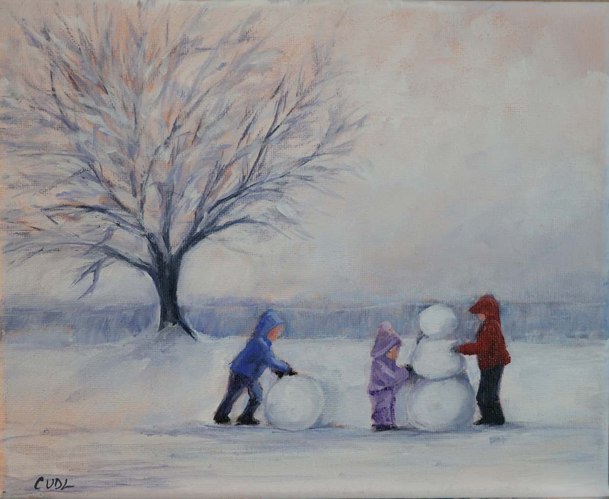 Making a Snowman by Cathy Lorraway Art 