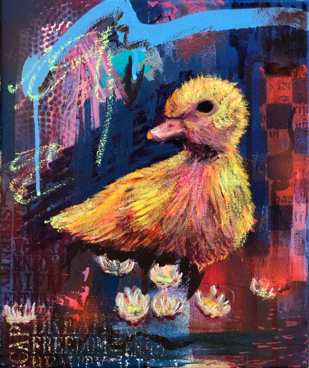 Grungey Duckling  Image: Grungey Duckling, 12 x 10" mixed media and oil on stretched canvas
