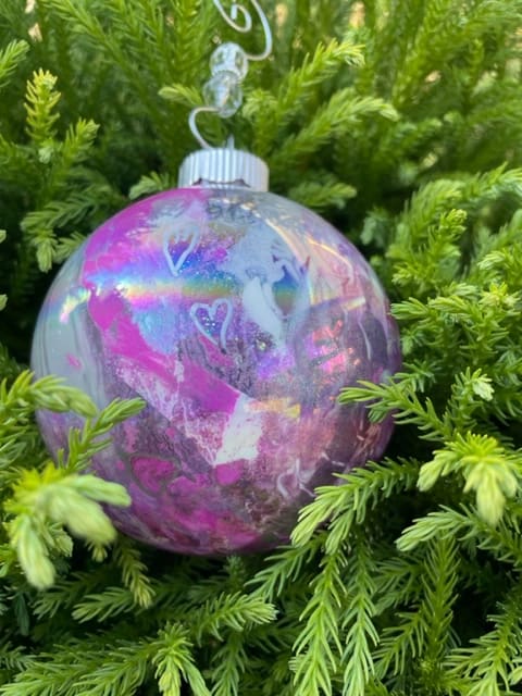 Celebration Collection #1  Image: 2022 Celebration Collection...4" glass, one of a kind, hand designed ornaments...exuding excitement and joy from the inside out...signed and dated...keepsakes to collect or share the love...