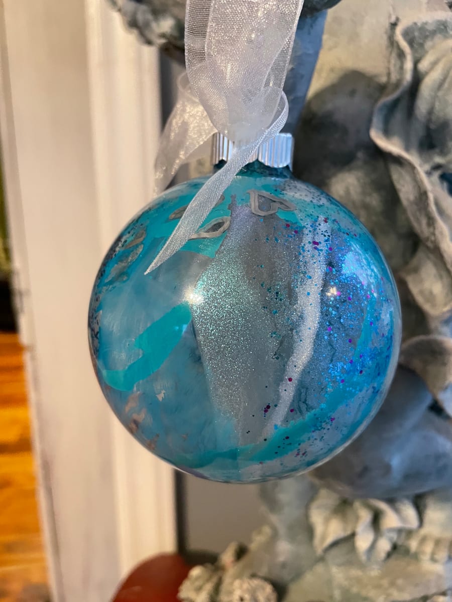 Celebration Collection #33 by Shannon Juliano  Image: Turquoise, silver, with iridescent sparkles...these are purposefully airy and see through to be illuminated by the lights on a tree 