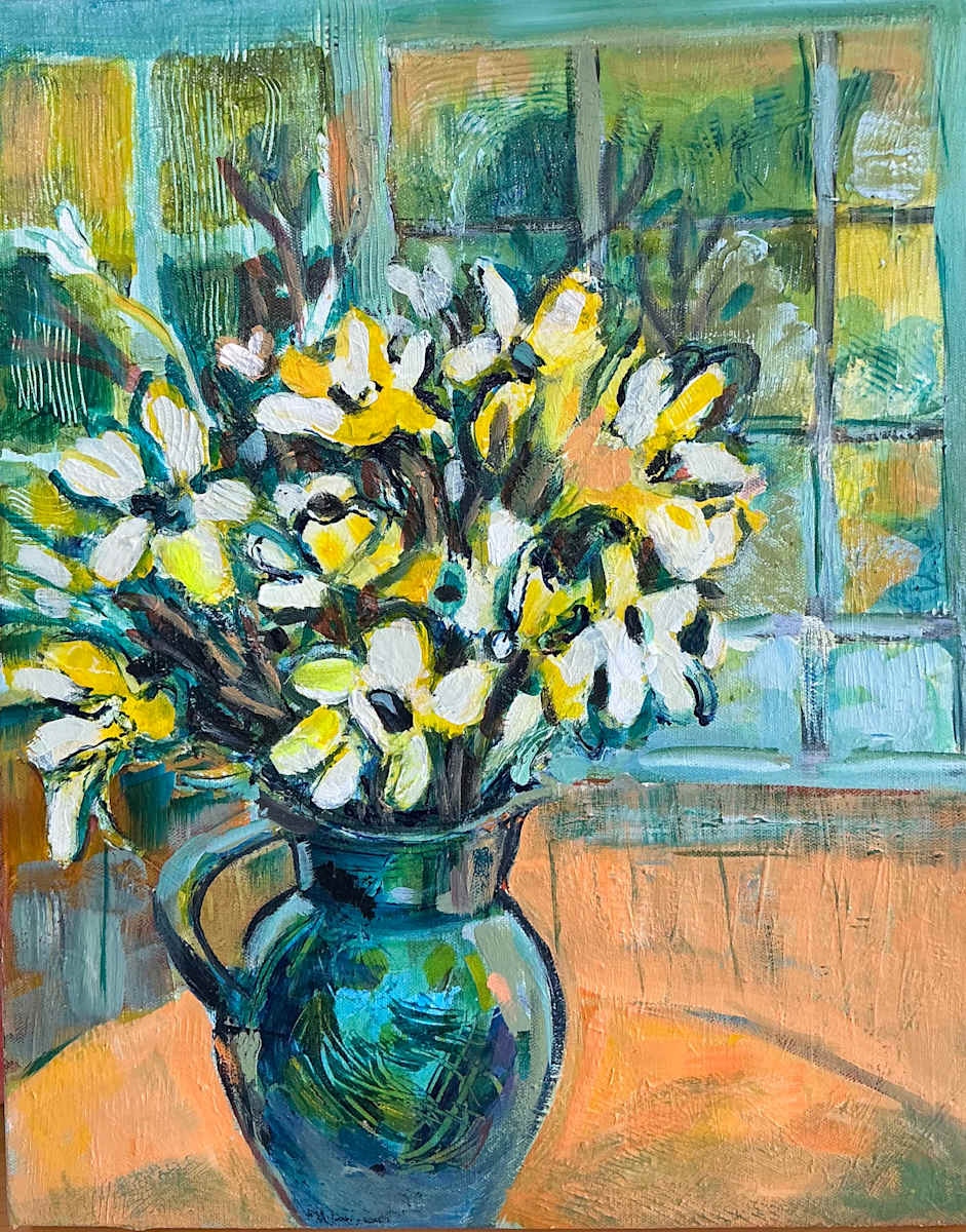 Daffodils in a Blue Vase by Flora Doehler, Image 1.