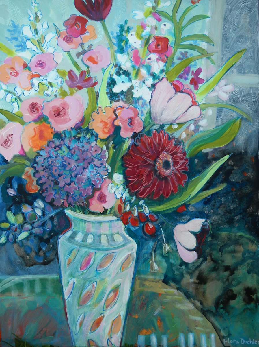 Flowers in a Blue Vase by Flora Doehler 