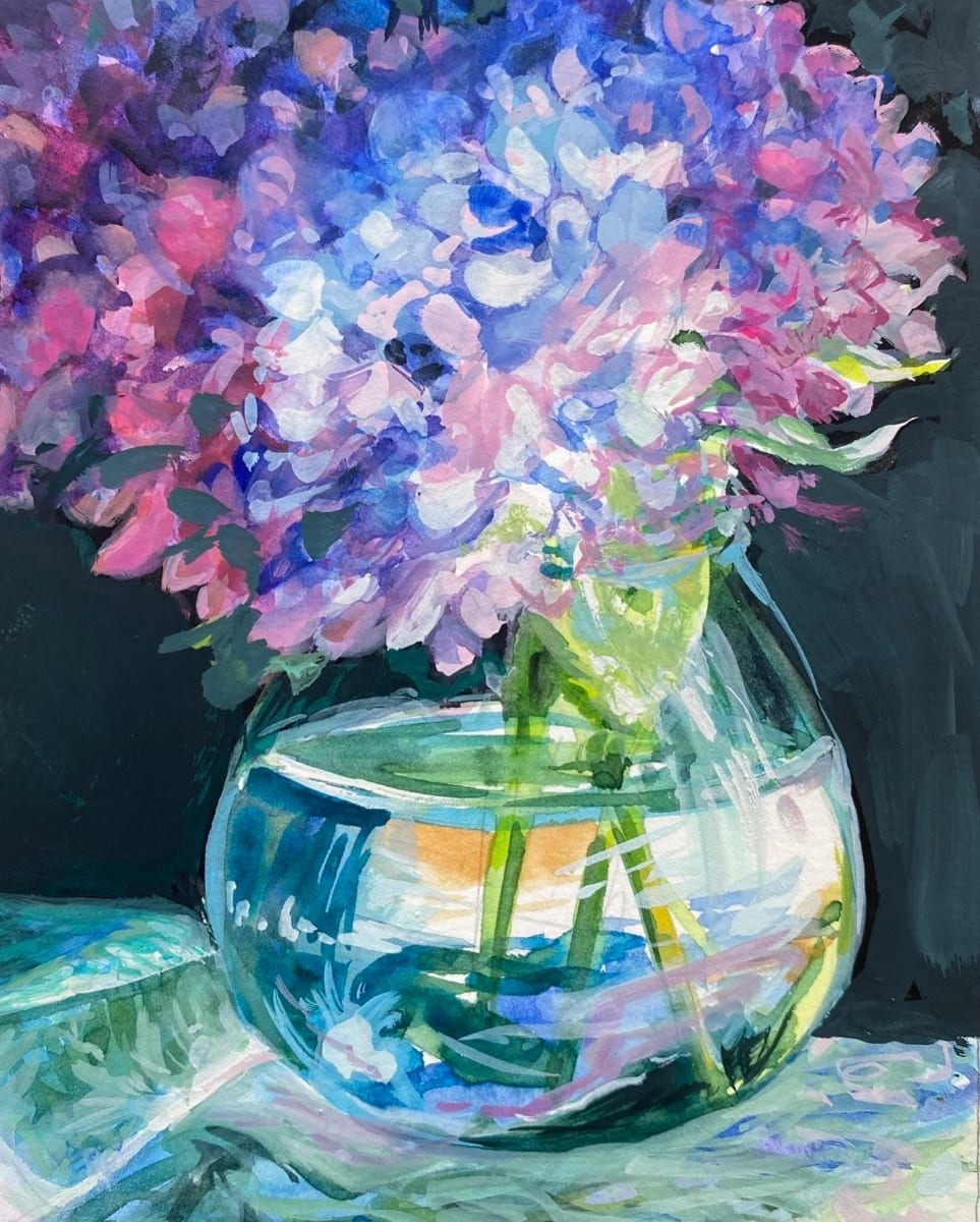 Hydrangeas Gouache study by Crystal Beshara 