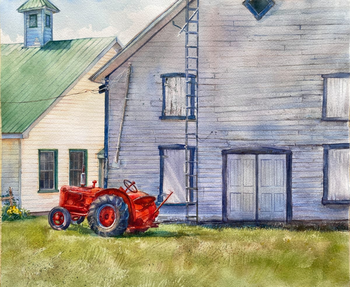 Little Red Engine by Crystal Beshara  Image: This old McCormick tractor is a classic. It sits happily contrasting against the familiar facade of the Vankleek Hill Fairgrounds. 