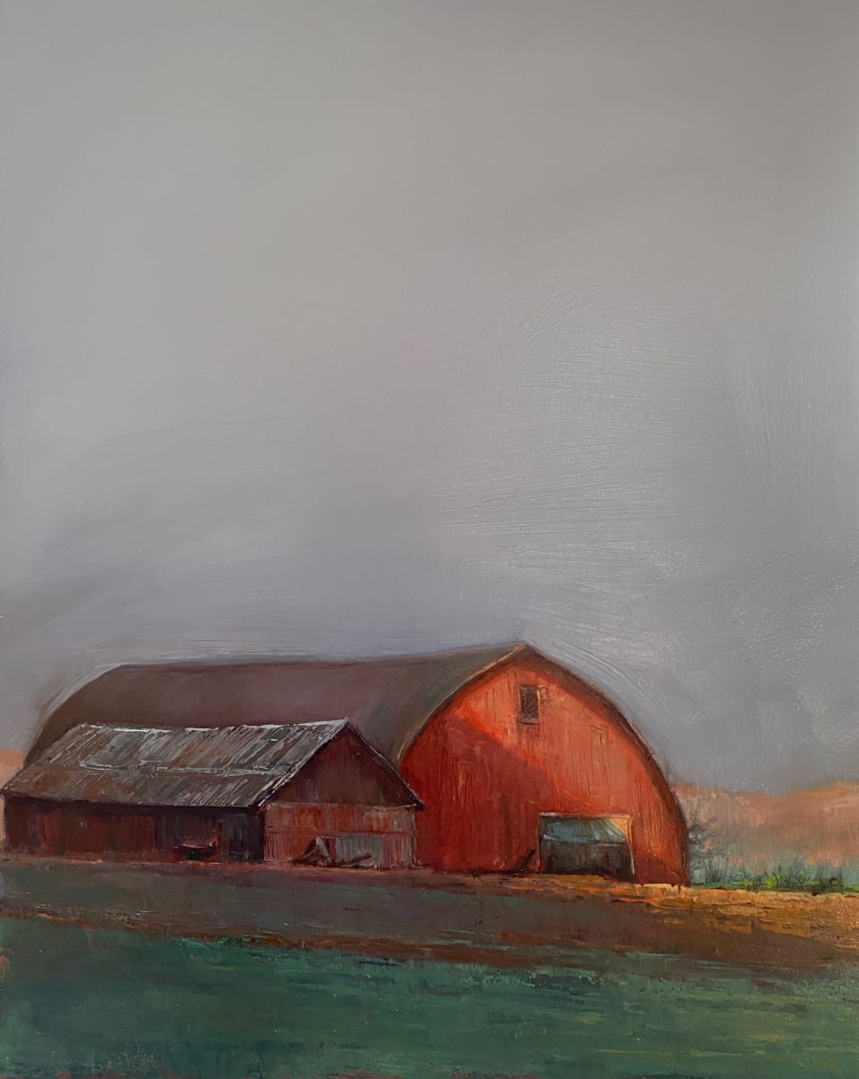 Rays of Hope by Crystal Beshara  Image: TITLE: “Rays of Hope”

Medium: Oil on wood panel

Dimensions: 11” x 14” (14” x 17” framed)

Framed: Dark espresso, rustic 1¼ inch frame

Description:

As the sun bows low over Eastern Ontario, its final golden rays catch the curve of a classic red barn, casting warm light over weathered wood and softening the edges of the day.

A hush seemed to linger in the misty air, where the distant Laurentian hills begin to blur into the horizon. This quiet moment, bathed in the glow of transition, to me captured the steadfastness of rural life and the elegance of simple shapes.

“Rays of Hope” is a contemplative study in light, atmosphere, and place—offering the viewer a sense of stillness and gentle resilience