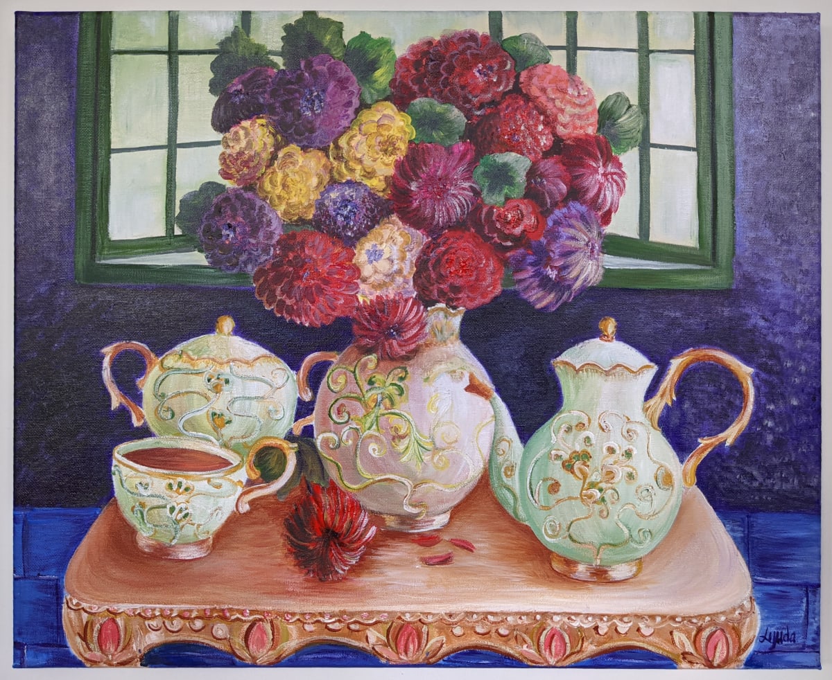 Tea Set with Flowers by Lyuda Morhun 