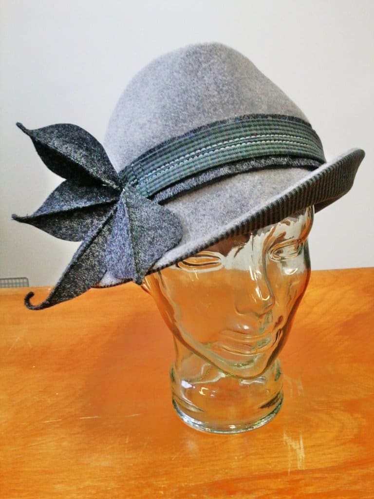 Recycled Felt Fedora with Leaves by Jennifer Collins-Mancour 