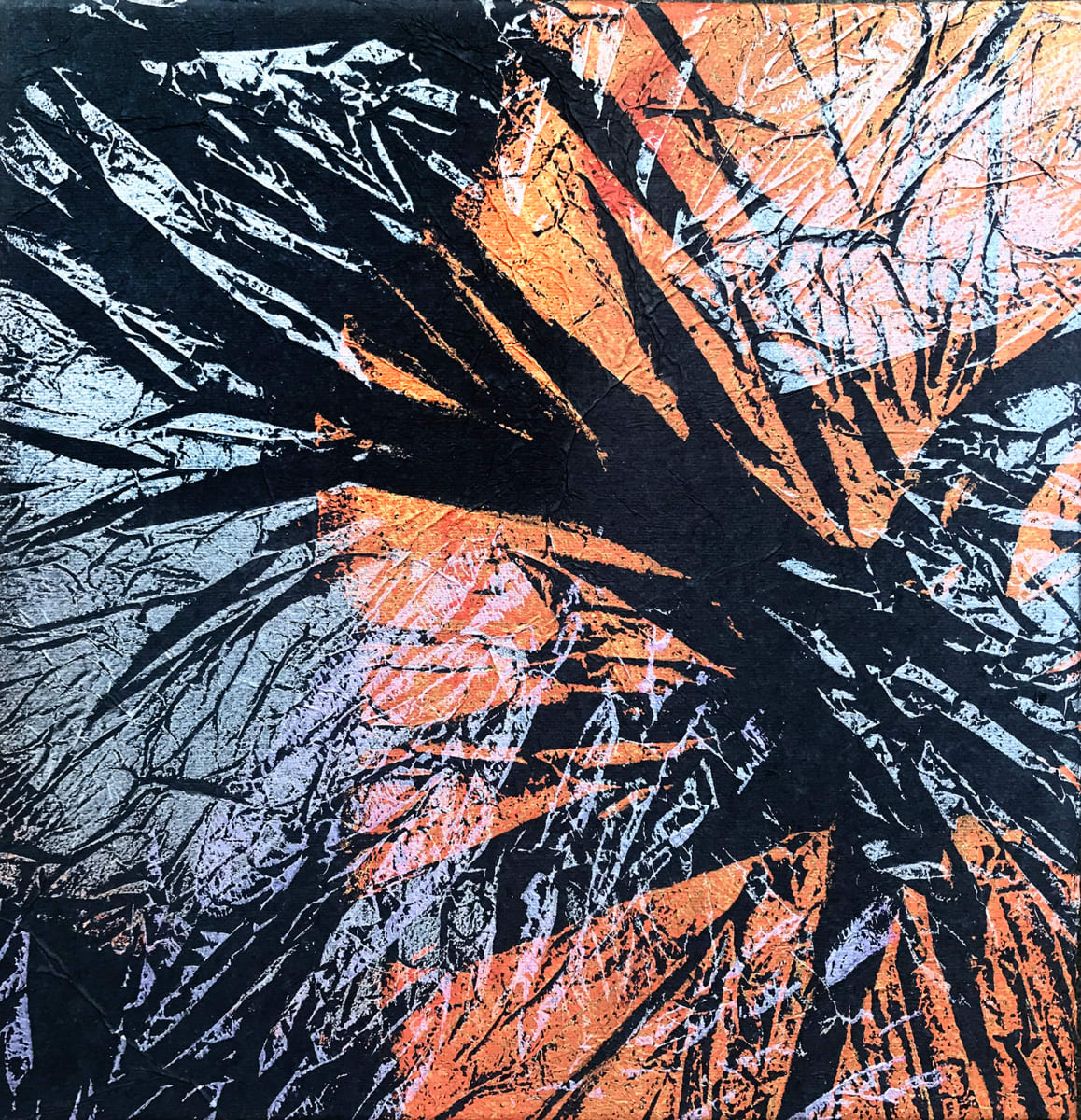 Treed Lightening, Orange  Image:  Gelatin print on black with metallic paint.