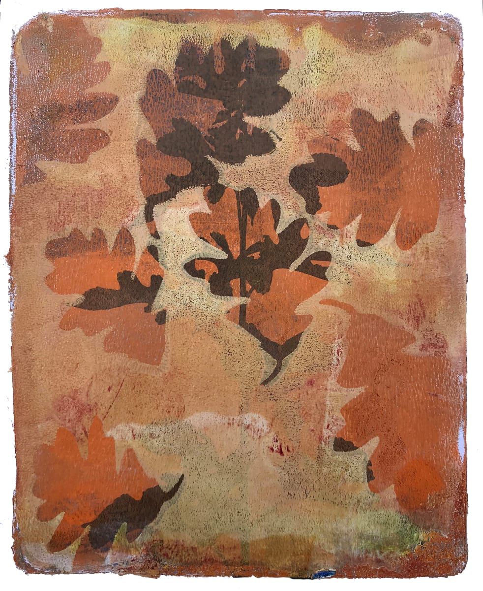 Fall Leaves  Image: Fall is captured in orange and brown by using a leaf stencil on the gelatin plate