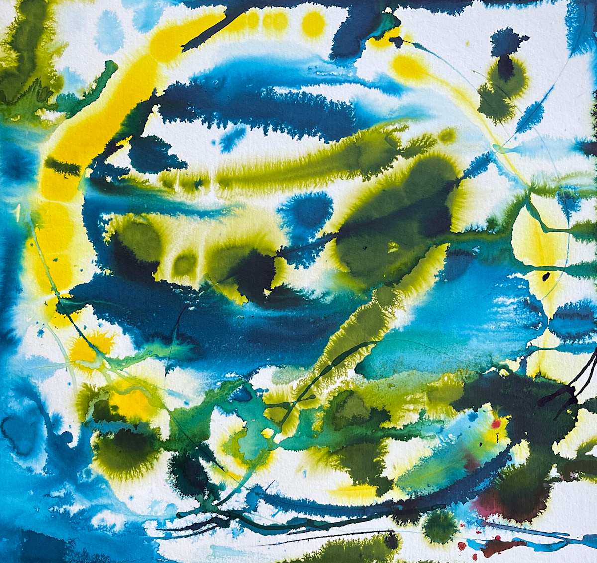 Lakeside by Linda Slattery Sherman  Image: A totally free form piece, using wet on wet liquid acrylics and India inks.