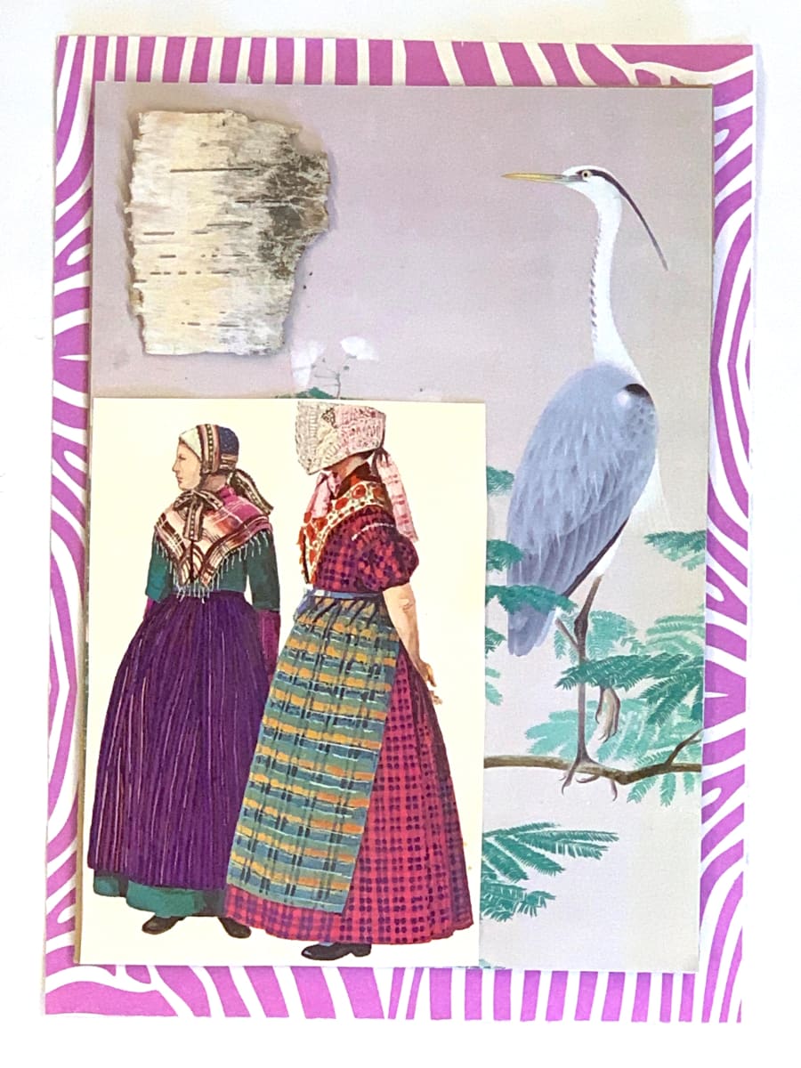 Maids  Image: Two maids are joined by a stork, all looking westward