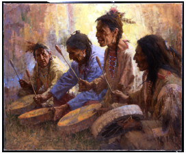 Four Sacred Drummers by Howard Terpning 