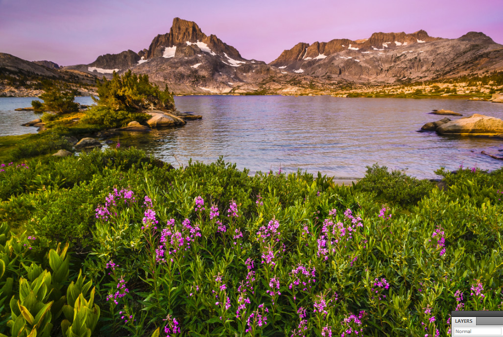 The View Across Thousand Islands Lake, Sierra Madres, CA by Larry Simkins 