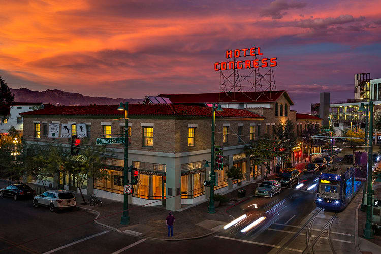 Hotel Congress with Streetcar, Downtown Tucson by Steven Meckler 